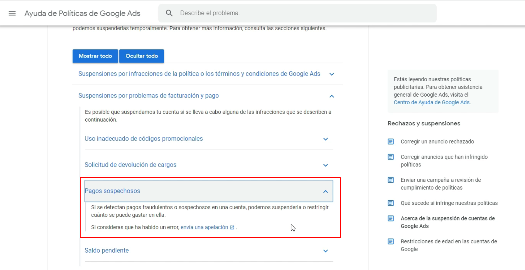 Pagos sospechosos Google Ads