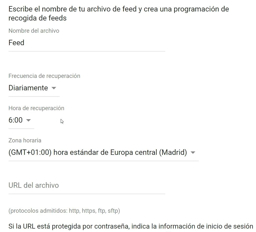 Programación del feed Merchant Center