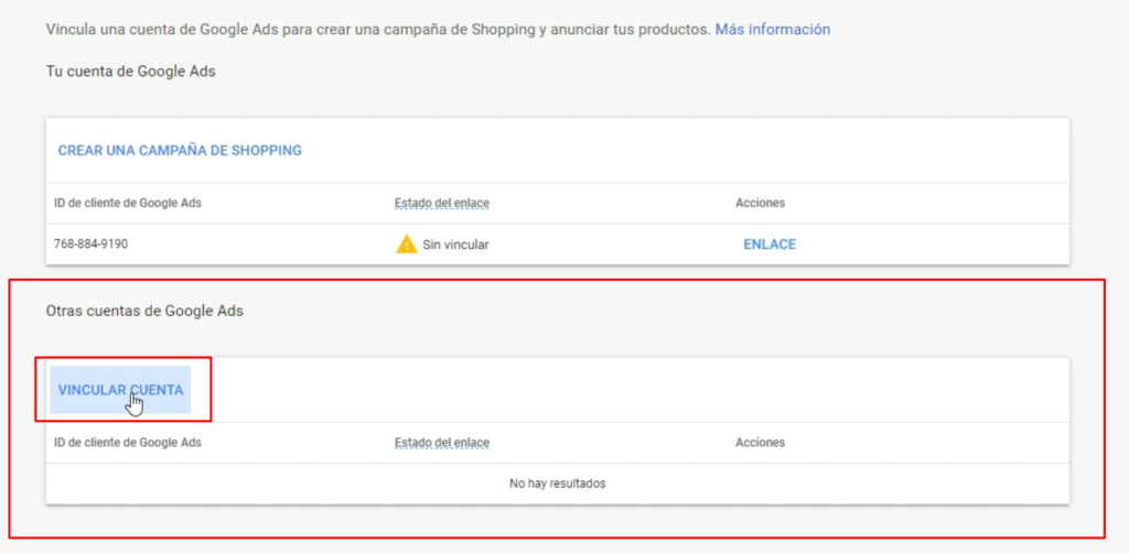 Vincular otras cuentas de Google Ads