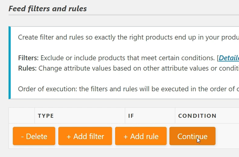 Añadir reglas y condiciones al feed
