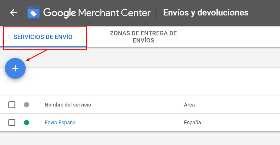 Configurar envios Merchant Center