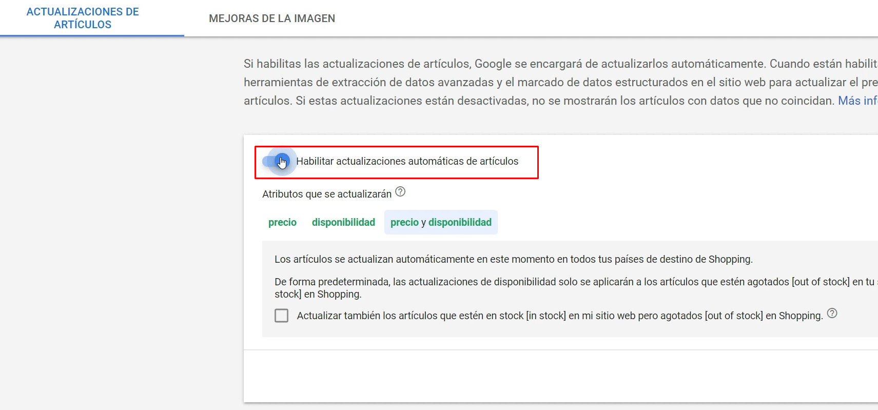 Actualizaciones automaticas Google Merchant Center