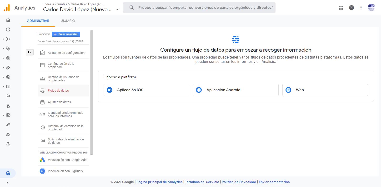 Configurar flujo de datos de Google Analytics