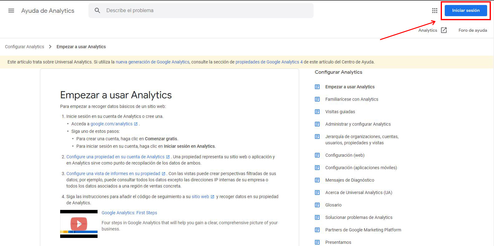 Inicio de sesión Google Analytics 4