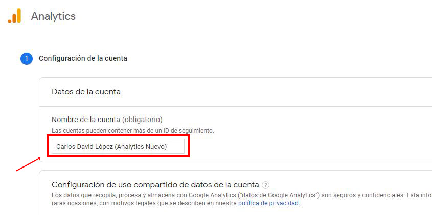 Crear cuenta de Google Analytics