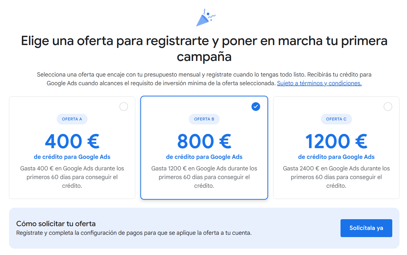 Oferta Google Ads para iniciar campaña