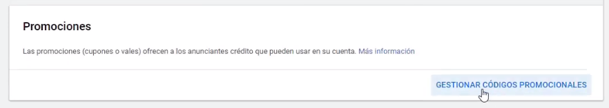 Promociones y gestionar códigos promocionales Google Ads