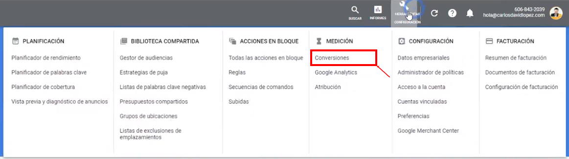 Crear conversión en Google Ads