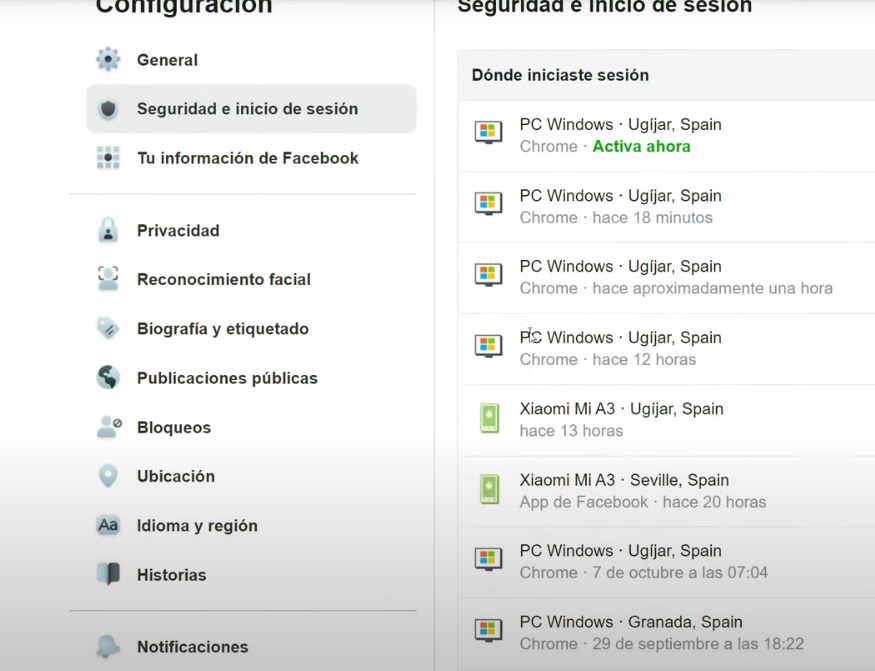 Verificación en dos pasos - Historial de inicios de sesión.