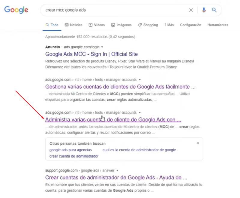 Acceder a creación MCC Google Ads