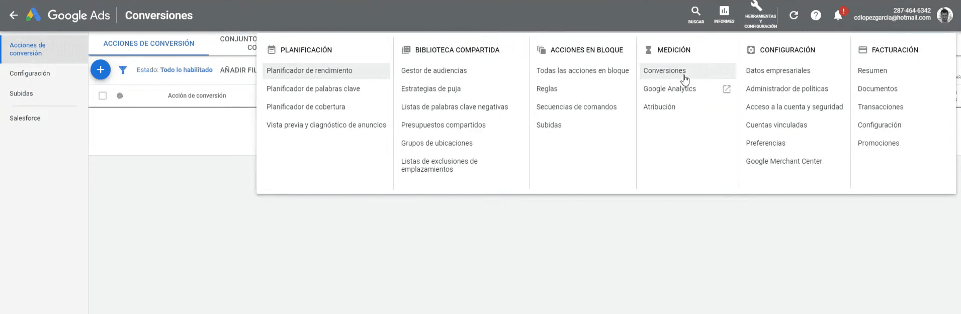 Acceder a Conversiones Google Ads
