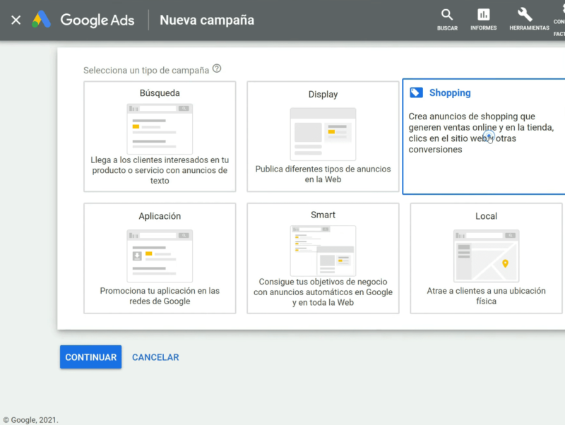 Campaña de Google Shopping
