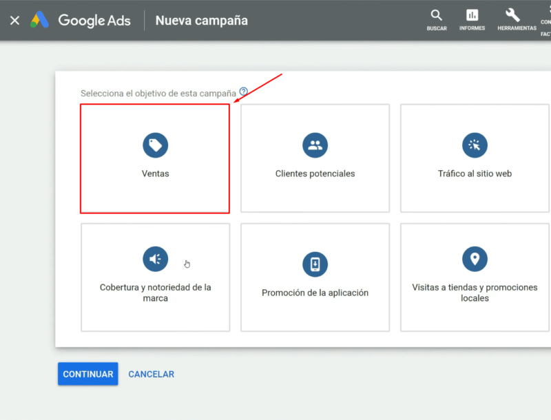 Objetivo Campaña Google Shopping