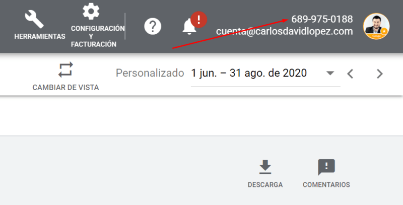 Obtener ID cuenta Google Ads