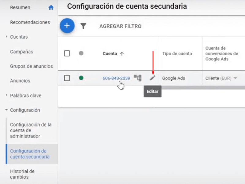 Editar nombre cuenta Google Ads MCC