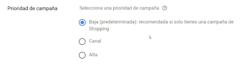 Prioridad de campaña Google Shopping