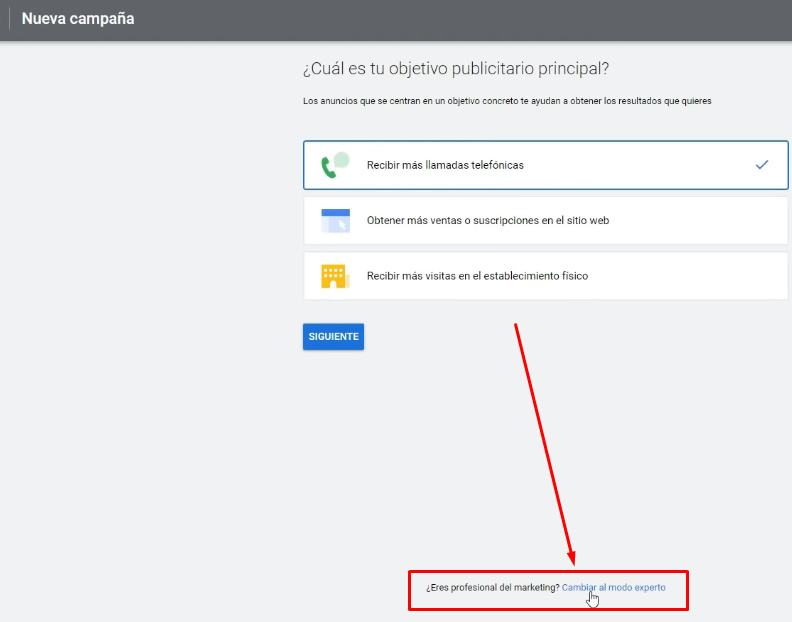 Omitir proceso guiado Google Ads