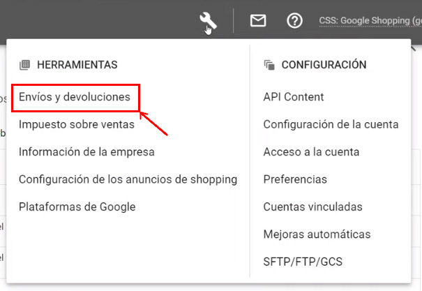 Gastos de envío merchant center - Opciones de configuración.