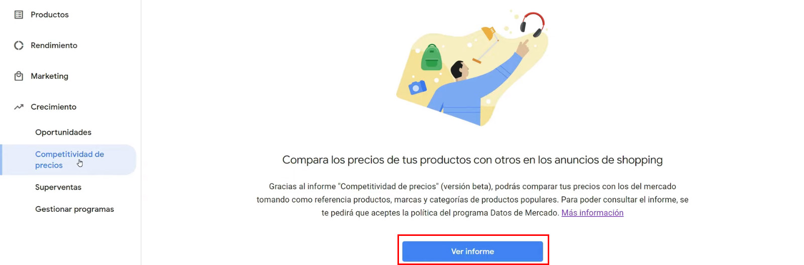 Datos de mercado informes merchant center.