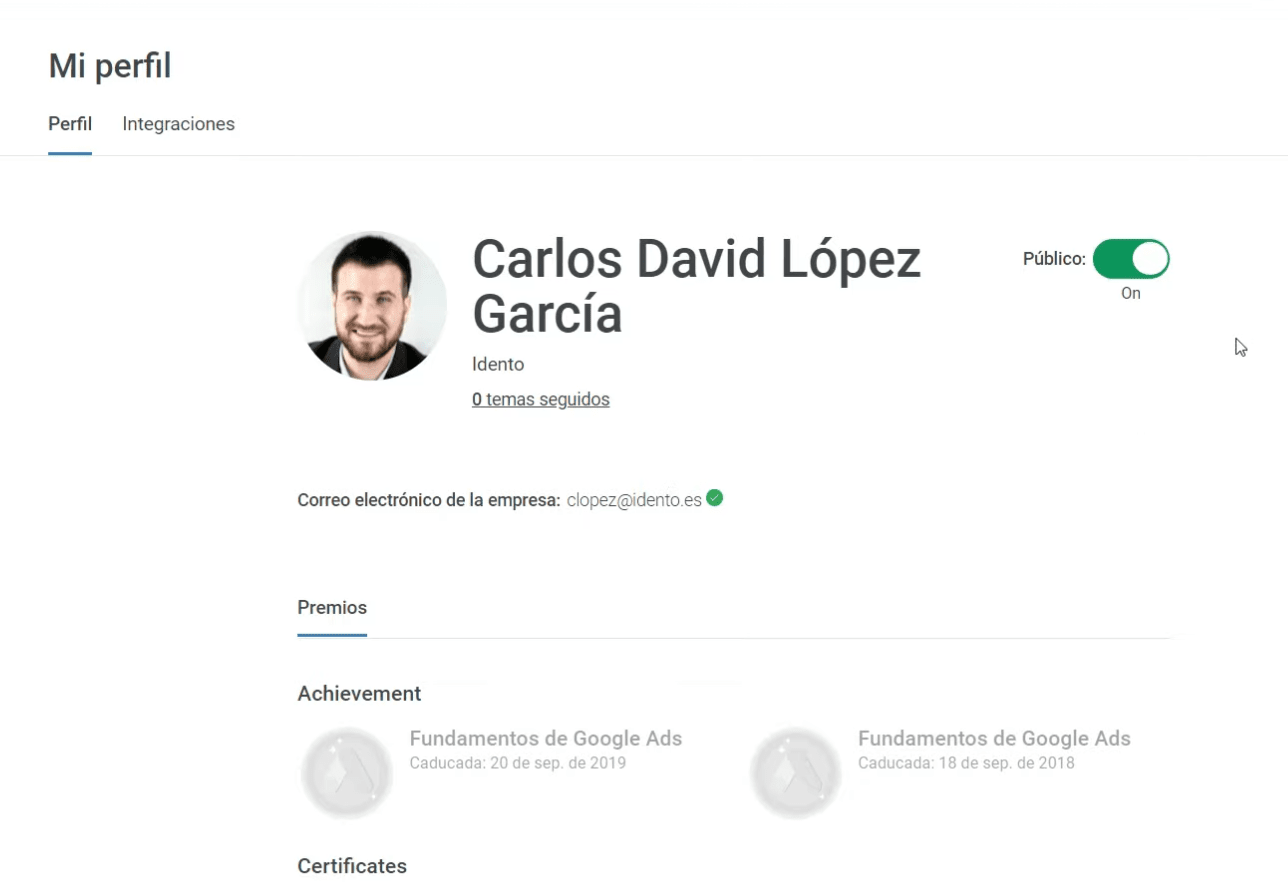 3 Mi perfil publico o privado - Consulta tus Certificaciones de Google Skillshop en 5 Pasos