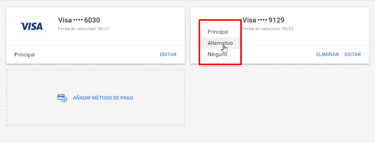 Método pago alternativo Google Ads