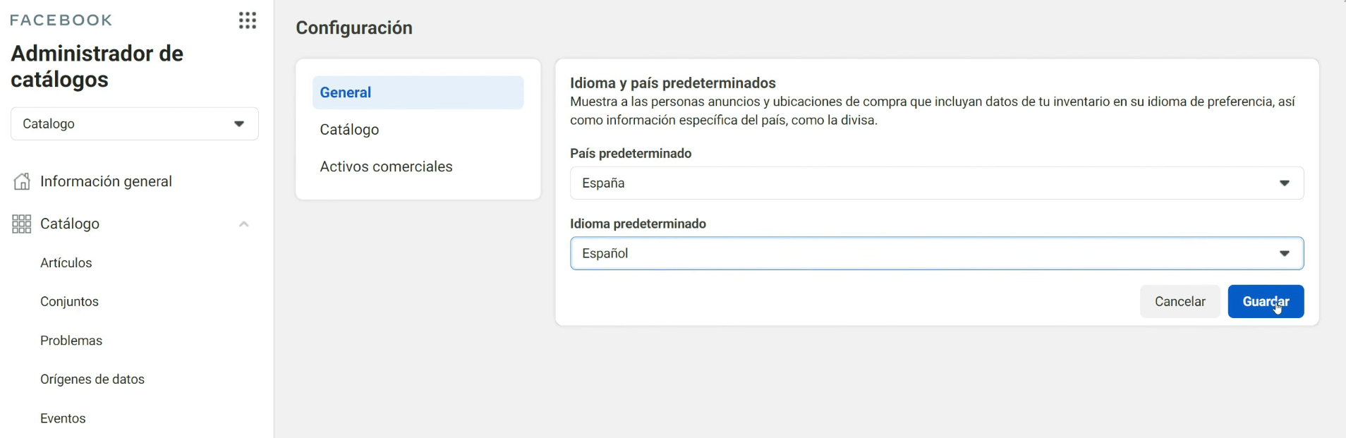 7 Definir pais e id - 13 Pasos para Vender en Facebook y Crear Catálogo