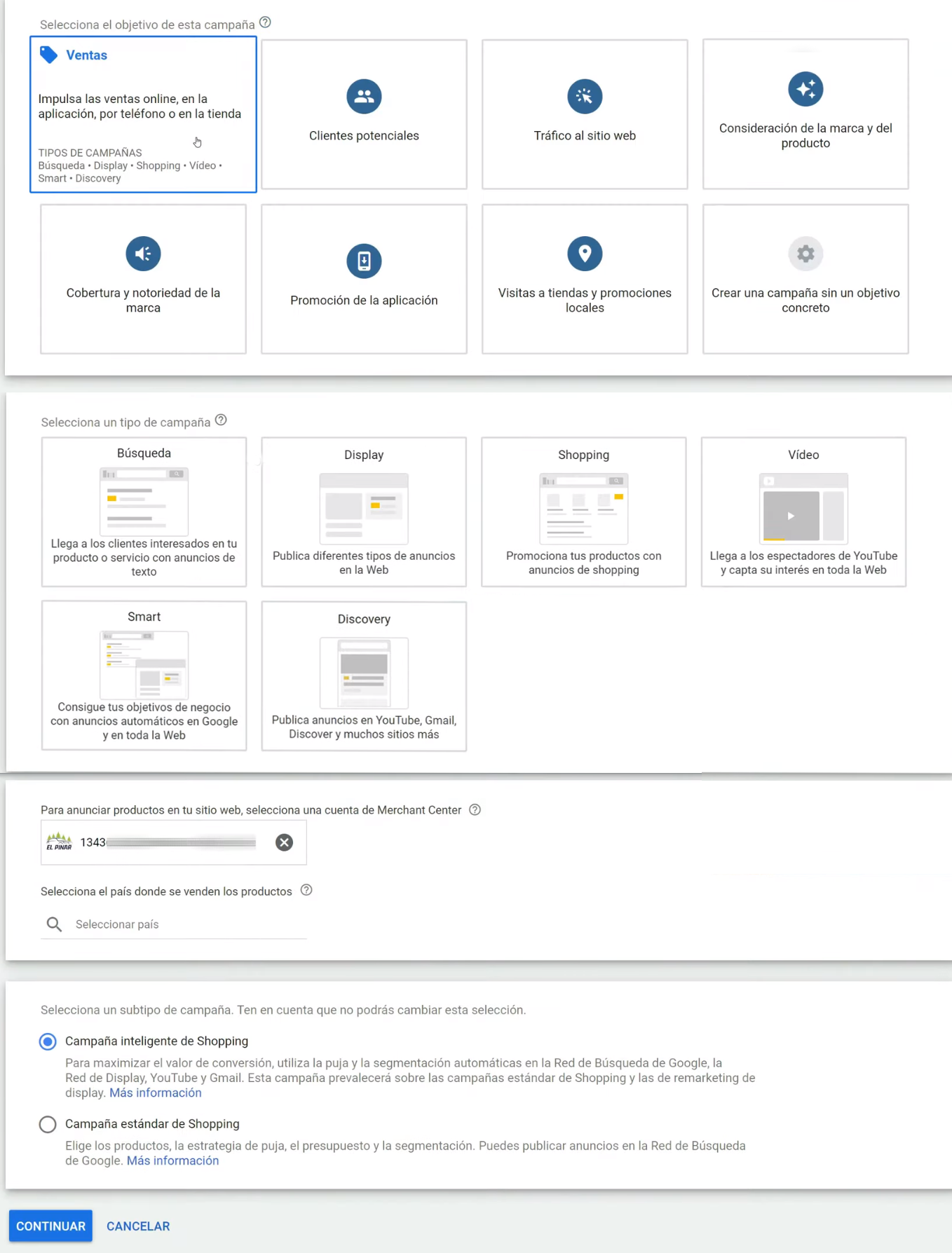 Completar datos de creación de campaña