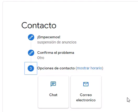 Elegir la forma de contacto con el soporte Google Ads