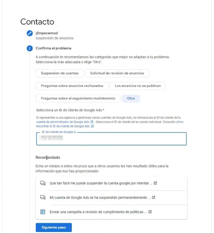 Completar más datos del formulario