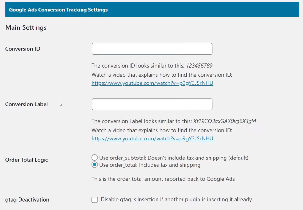 Ingresar datos de Google Ads