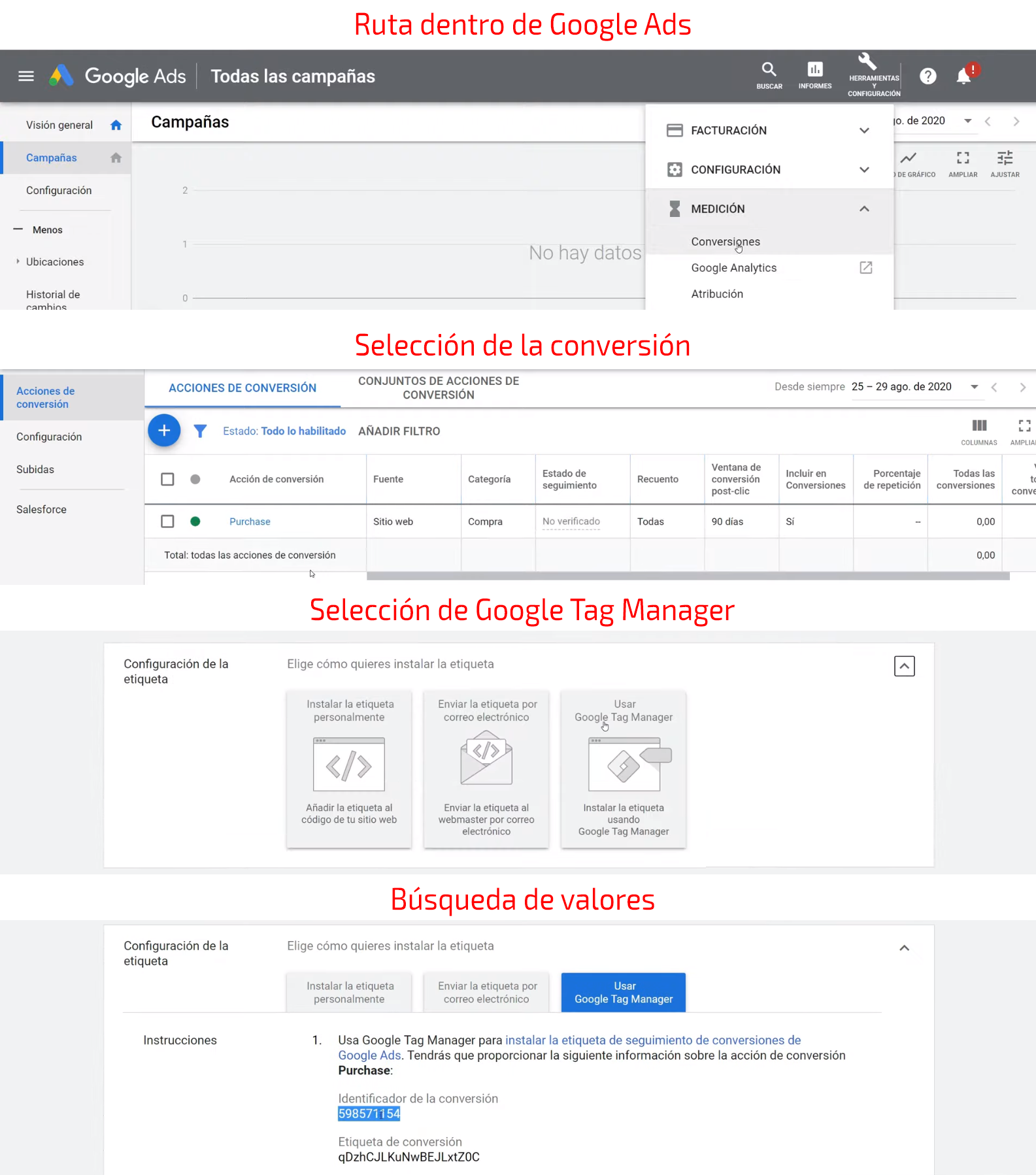 Datos necesario desde la cuenta de Google Ads