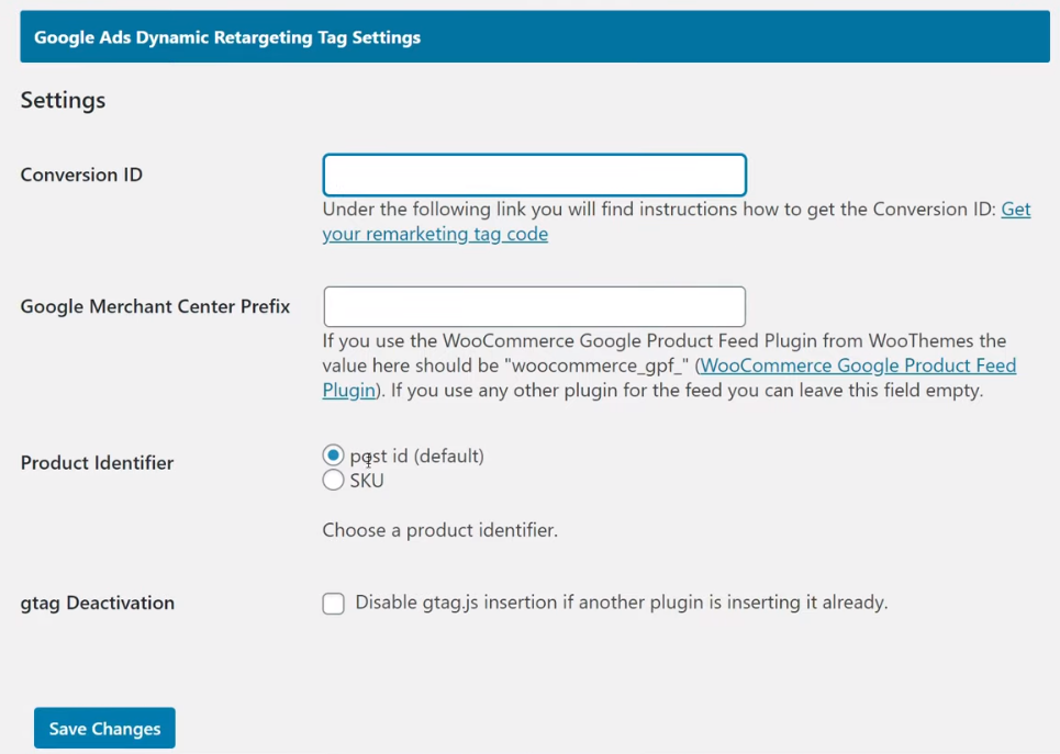 Configuración del módulo WooCommerce Google Ads Dynamic Remarketing