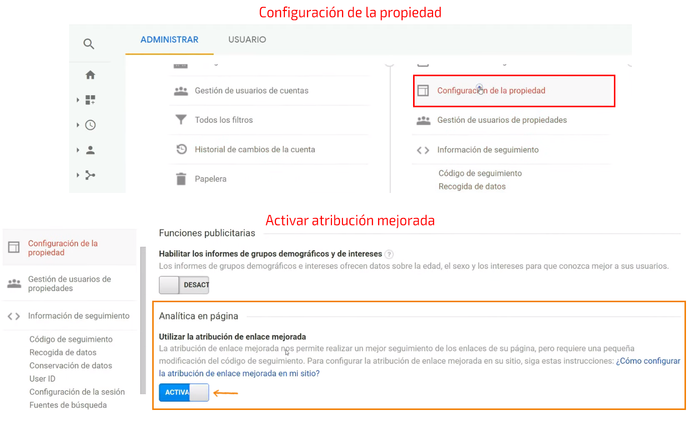 Aspectos finales de la configuración - atribución de enlace mejorada