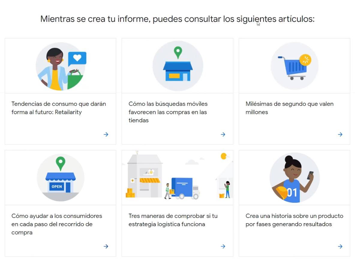 Recursos extras mientras se procesa el informe de Grow my Store