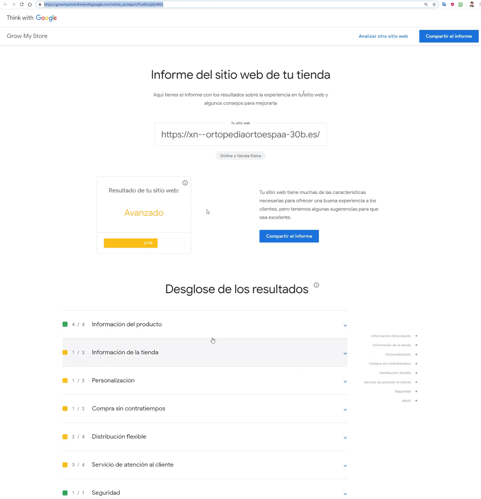 Revisando el informe de Grow my Store