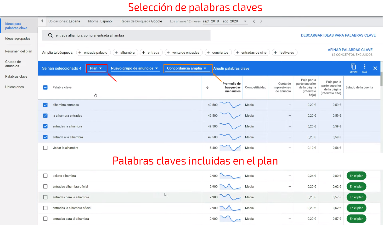 Refinamiento de palabras claves