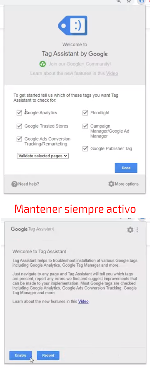 Funcionalidades de la herramienta de Google Tag Assistant