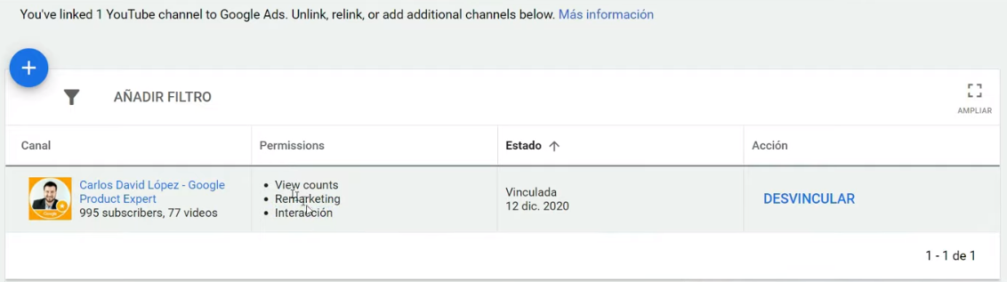 Verificar la vinculación en Google Ads