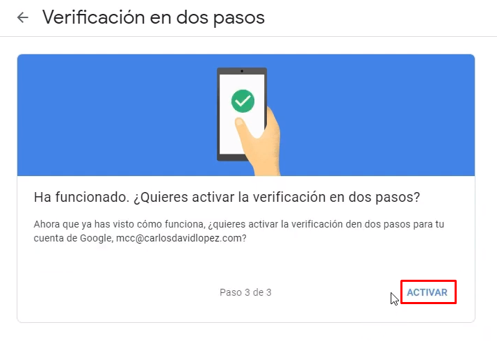 Activar verificación con SMS