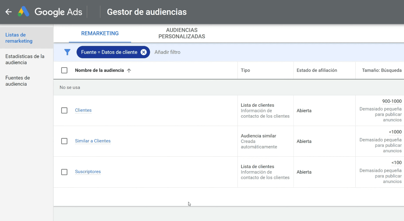 11 EXP1 - Remarketing Google Ads - Listas de Clientes en 11 Pasos