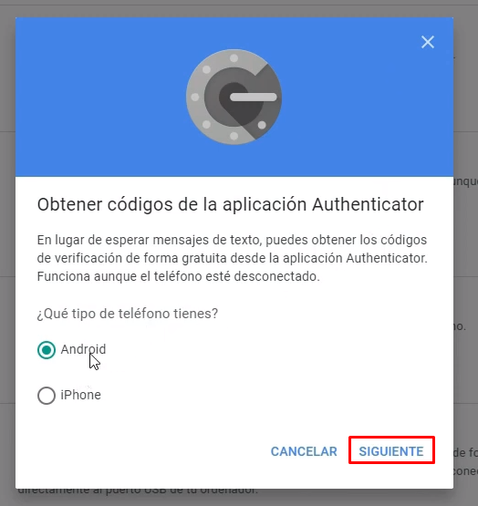 Aplicación autenticador de Google