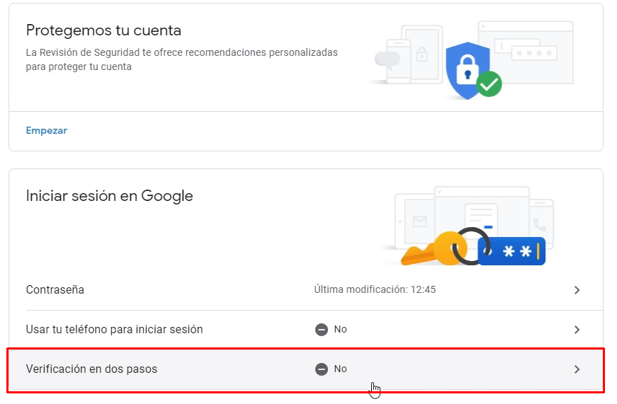 verificación en dos pasos Google