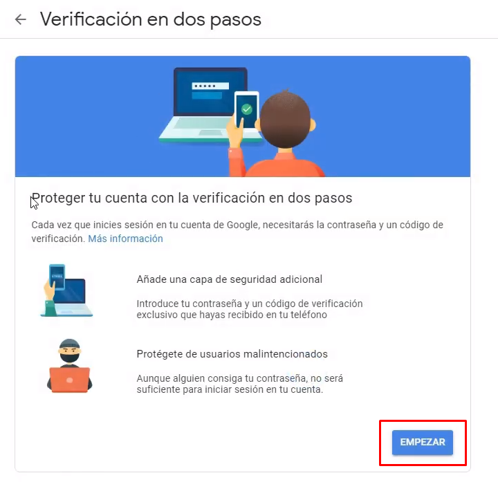 Empezar verificación en dos pasos