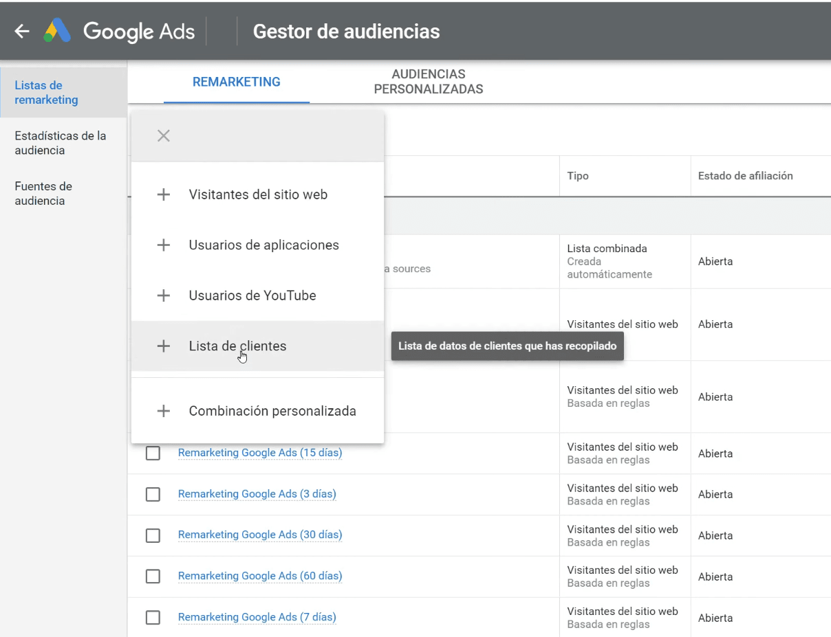 7 SUBI1 - Remarketing Google Ads - Listas de Clientes en 11 Pasos