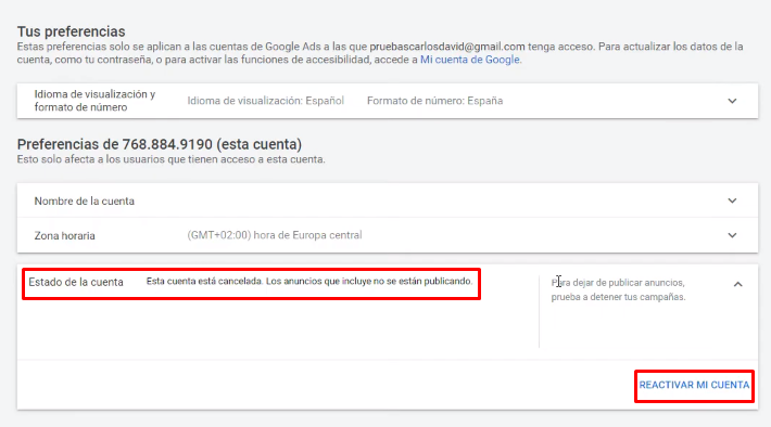 Reactivar cuenta Google Ads