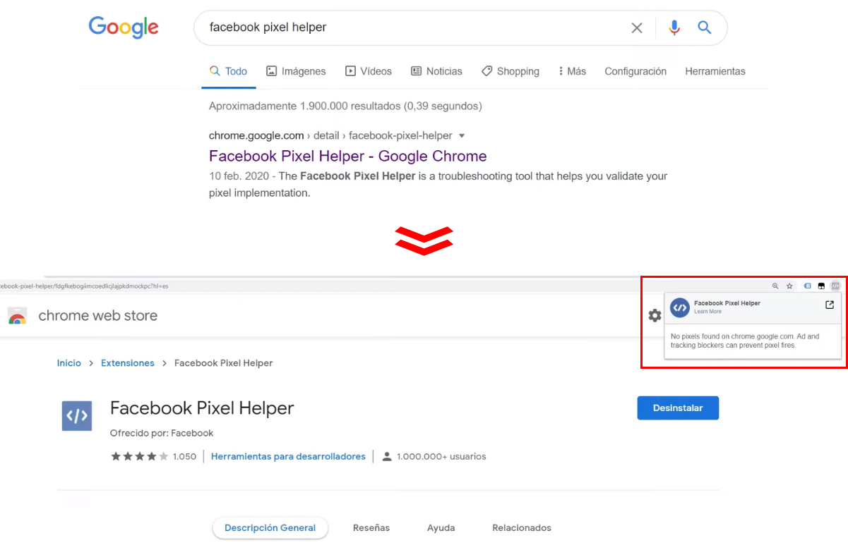 Instalación de la extensión Facebook Pixel Helper