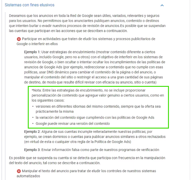 Políticas de sistemas con fines elusivos