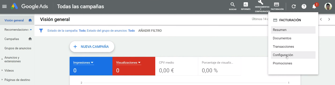 Configuración PayPal Google Ads