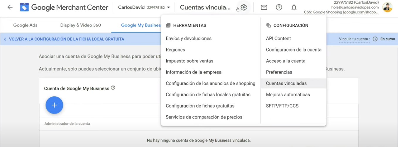 Enlazar Merchant Center y My Business