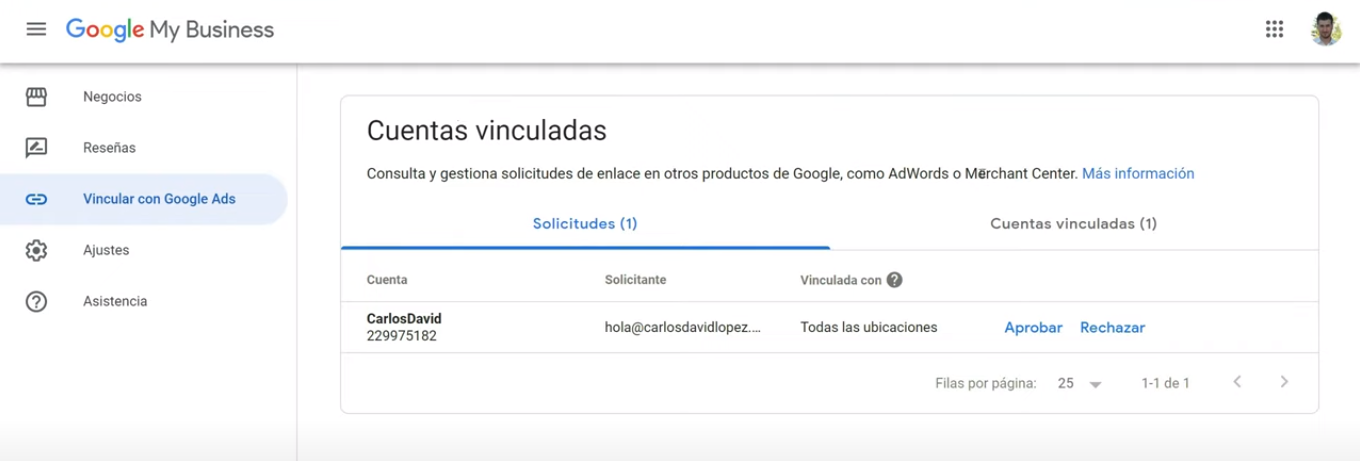 Aceptar solicitud Merchant Center y Google My Business